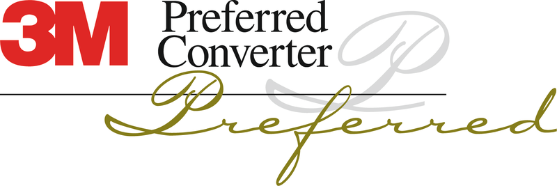 Die Schrift 3M Preferred Converter ist ein IBZ Converting-qualitäts siegel. Das Logo ist rot und links, während der rest rechts schwarz steht. alles ist auf weissem Hintergrund mit der goldigen aufschrift preferred